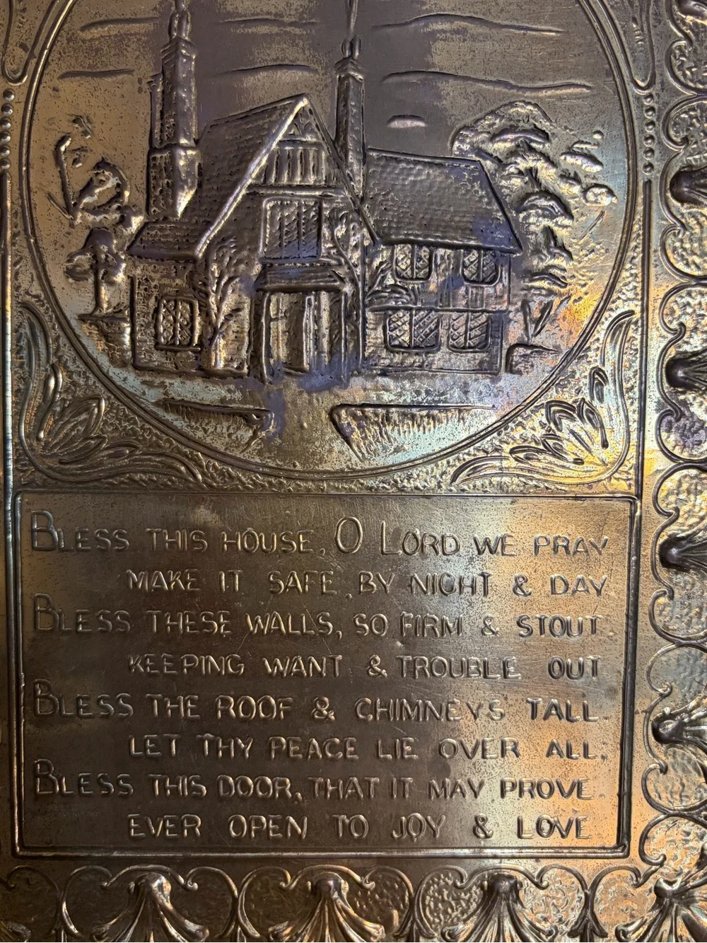 Vintage Brass Bless This House Wall Plaque Mid-Century Made In England